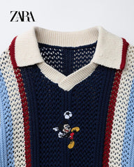 ZARA NAVY MICKEY MOUSE KNIT POLO SHIRT