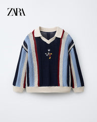 ZARA NAVY MICKEY MOUSE KNIT POLO SHIRT