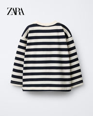 ZARA NAVY STRIPE PRINT LONG SLEEVE T-SHIRT