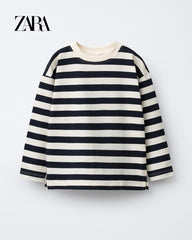 ZARA NAVY STRIPE PRINT LONG SLEEVE T-SHIRT