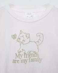 ZARA OFF WHITE EMBROIDERED MY FRIENDS LONG SLEEVE T-SHIRT