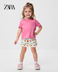 ZARA PINK CHERRY T-SHIRT WITH SHORTS 2 PCS SET