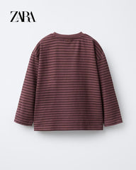 ZARA PURPLE STRIPED LONG SLEEVE T-SHIRT