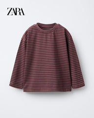 ZARA PURPLE STRIPED LONG SLEEVE T-SHIRT