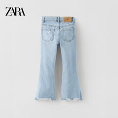 ZARA MID BLUE RIPPED FLARED JEANS