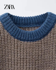 ZARA TAUPE CHUNKY KNIT CREW NECK SWEATER