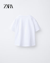 ZARA WHITE EMBROIDERED POCKET T-SHIRT