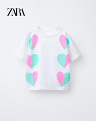 ZARA WHITE HEARTS PRINTED T-SHIRT
