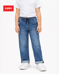 ZIPPY MEDIUM BLUE DENIM PANT WITH DRAWSRTINGS