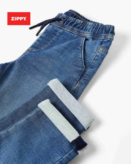 ZIPPY MEDIUM BLUE DENIM PANT WITH DRAWSRTINGS