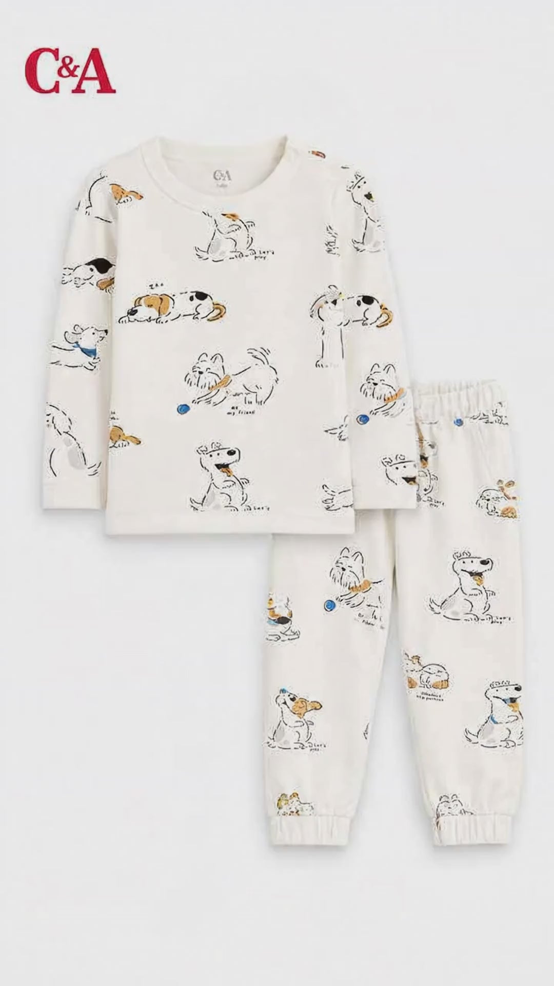 C&A OFF WHITE PUPPY PLAY PRINT SWEATSHIRT WITH TROUSER SET