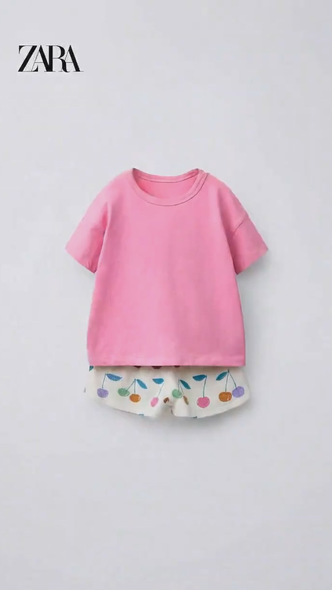 ZARA PINK CHERRY T-SHIRT WITH SHORTS 2 PCS SET