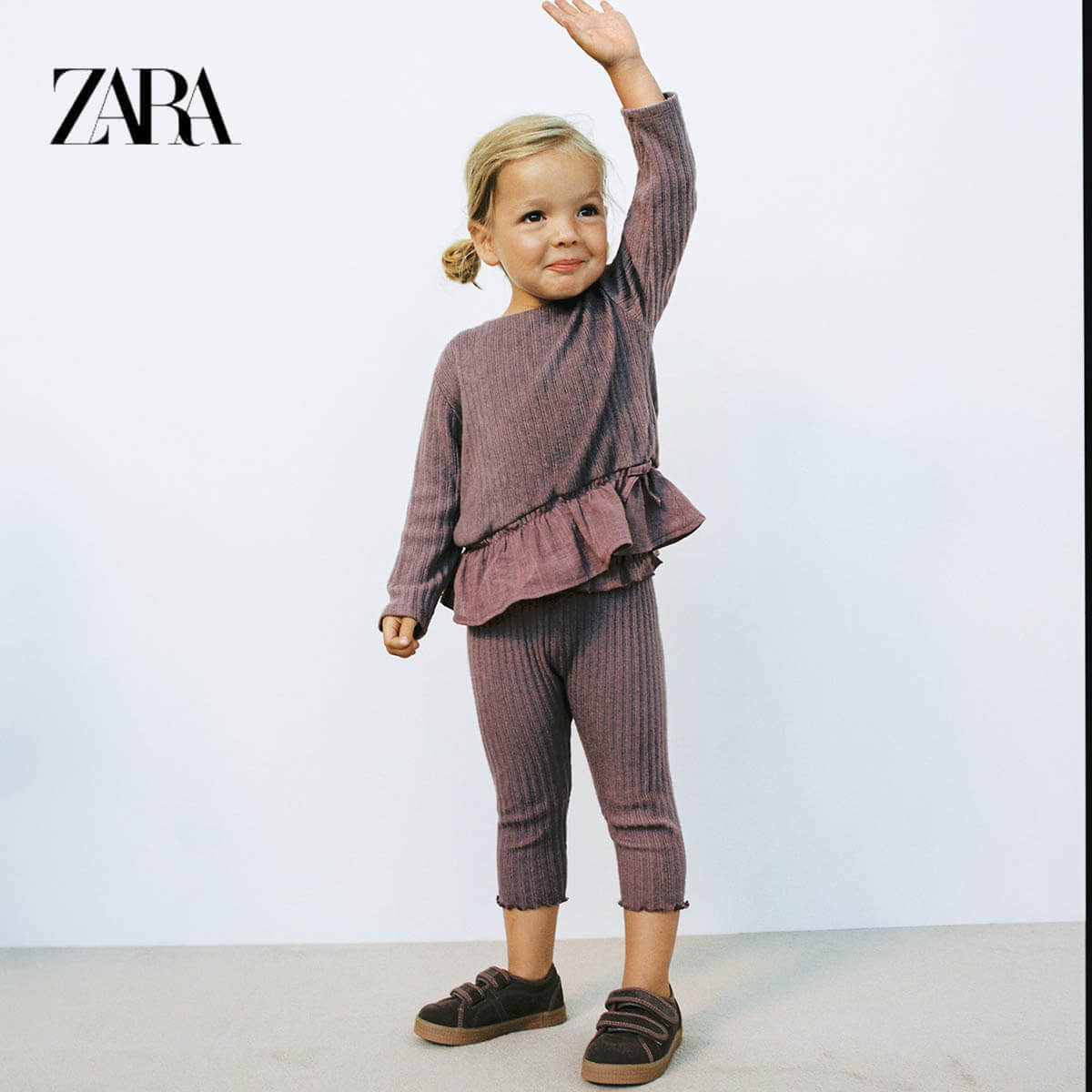 ZARA MAUVE SOFT TOUCH RIBBED T-SHIRT WITH LEGGING SET - Peekaboo