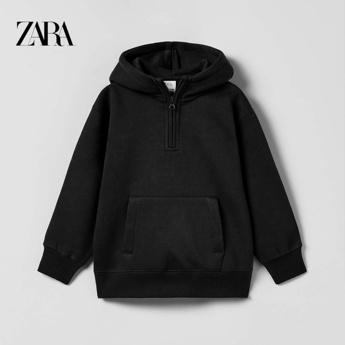 ZARA BLACK HOODED SWEATSHIRT WITH ZIP - Peekaboo