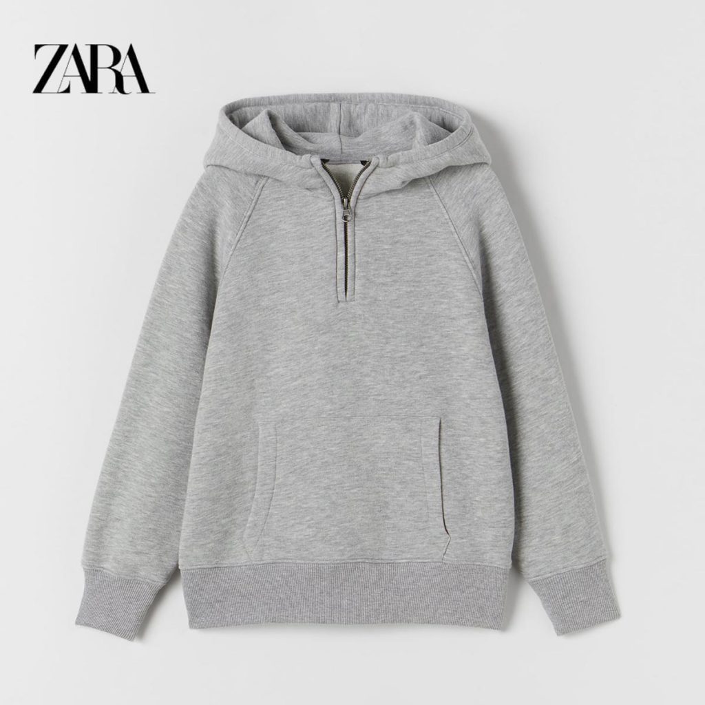 ZARA LIGHT GREY HOODED SWEATSHIRT WITH ZIP - Peekaboo