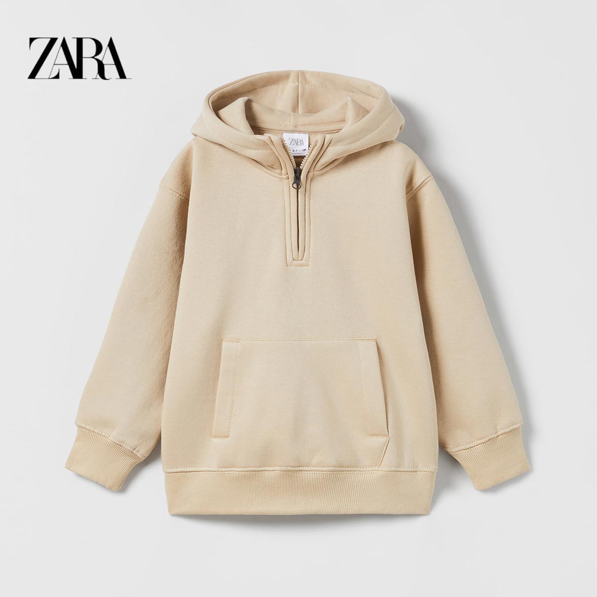 ZARA LIGHT BEIGE HOODED SWEATSHIRT WITH ZIP - Peekaboo