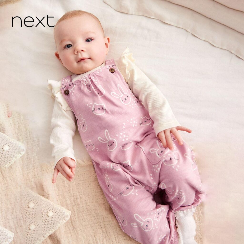 NEXT PINK PRINTED SOFT JERSEY DUNGAREE - Peekaboo