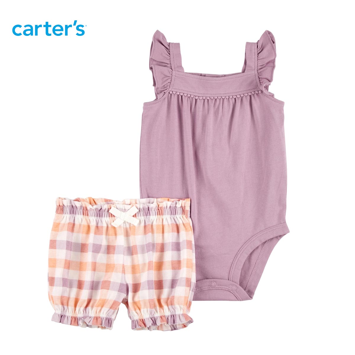 CARTERS 2 PCS CHECKERED COTTON SHORT WITH BODYSUIT SET - Peekaboo